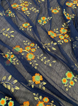 Floral Power Mesh Navy Orange