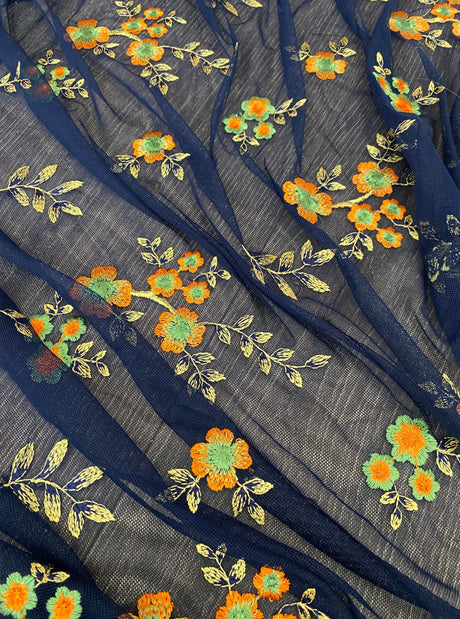 Floral Power Mesh Navy Orange