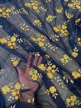 Floral Power Mesh Navy Orange