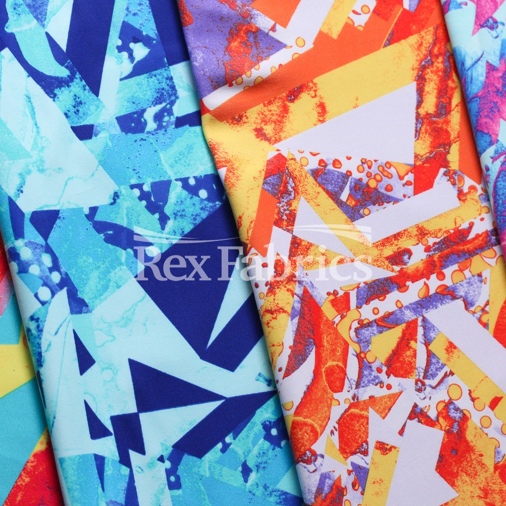 Geo Pop Polyester Spandex Fabric - Geometric Print Tricot, 58/60" Width (1 Yard)