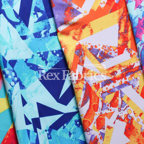 Geo Pop Polyester Spandex Fabric - Geometric Print Tricot, 58/60" Width (1 Yard)