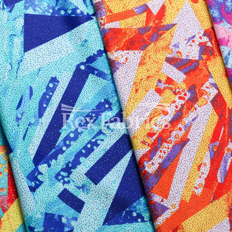 Geo Pop Foil Polyester Spandex Fabric - Multi-Color Geometric Foil, 58/60" Width, 240 GSM, 4-Way Stretch Tricot (1 Yard)