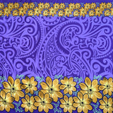 Traditional Polynesian Tattoo Daisy Double Border Polyester Fabric - Purple, Gray, Red, Royal, Green, Fuchsia, 44/45" Width, Double Border (1 Yard)