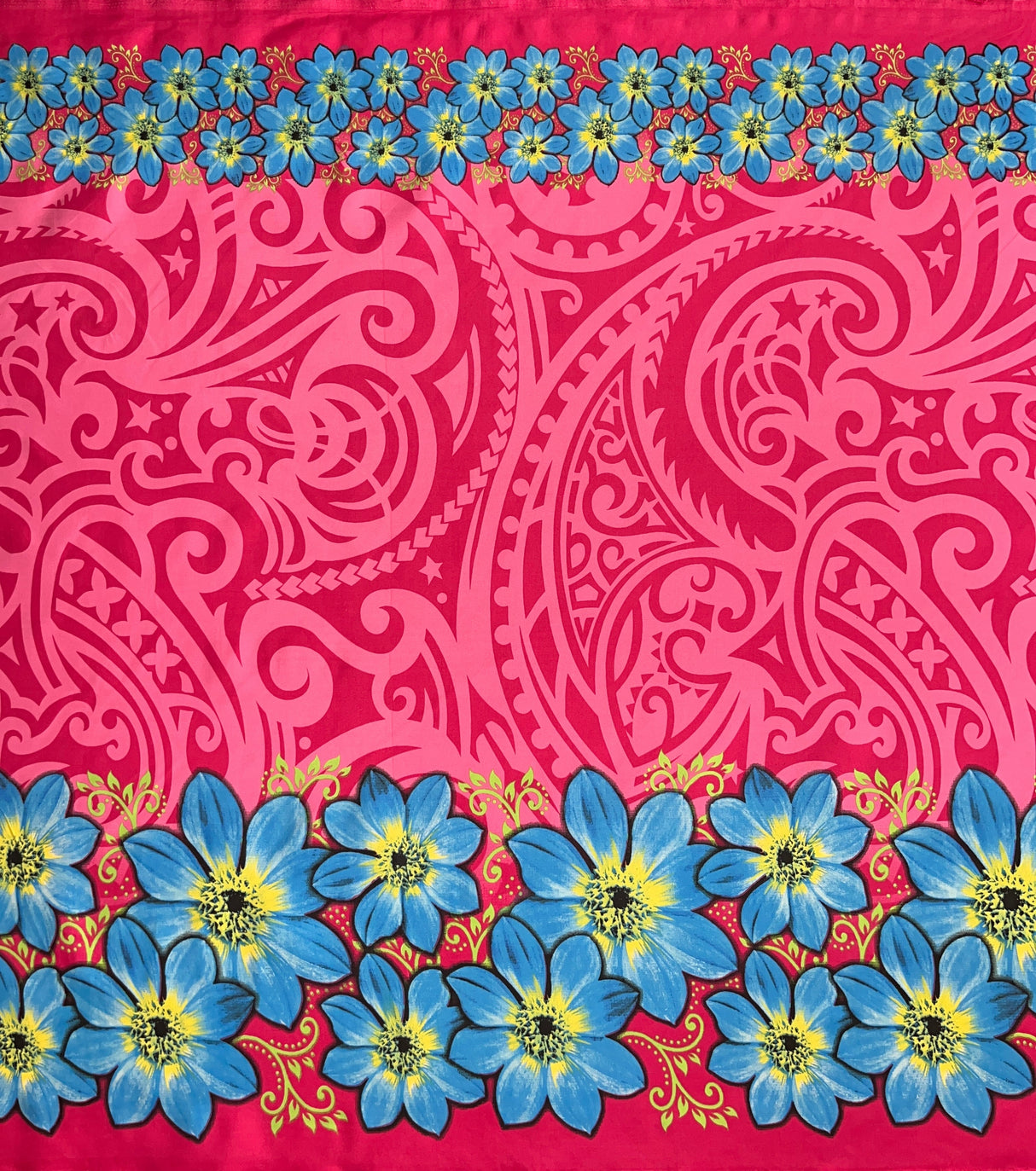 Traditional Polynesian Tattoo Daisy Double Border 100 Percent Polyester Fabric - Polynesian Tattoo Daisy Double Border, 44/45" Width (1 Yard)