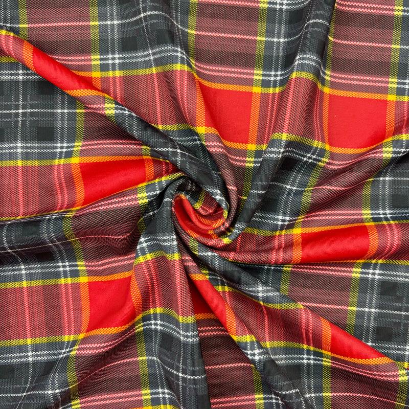 Red Tartan Plaid Spandex Fabric - Red Tartan Plaid, 58"/60" Width (1 Yard)