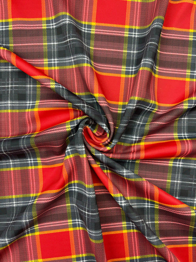 Red Tartan Plaid Spandex Fabric - Red Tartan Plaid, 58"/60" Width (1 Yard)
