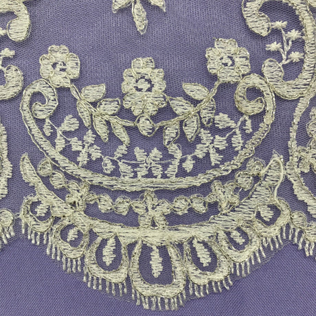Embroidered Lace Trim White Silver