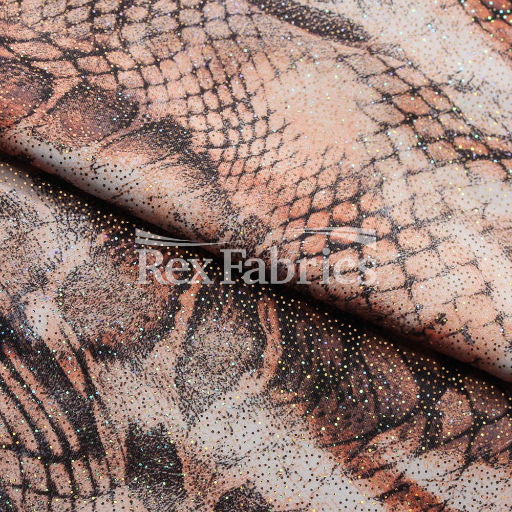 Sheer Skin With Foil Polyester Spandex Fabric - Animal Skin Print, 58-60" Width, 240 GSM (1 Yard)