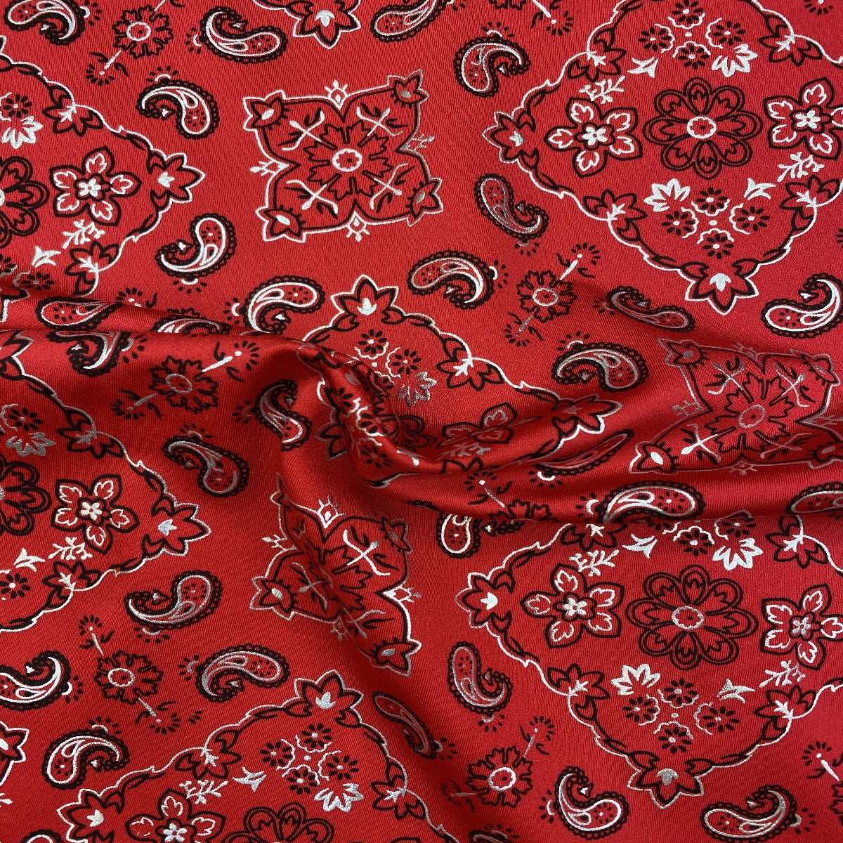 Bandana Paisley Print Nylon Spandex Fabric - Paisley Print, 60" Width (1 Yard)