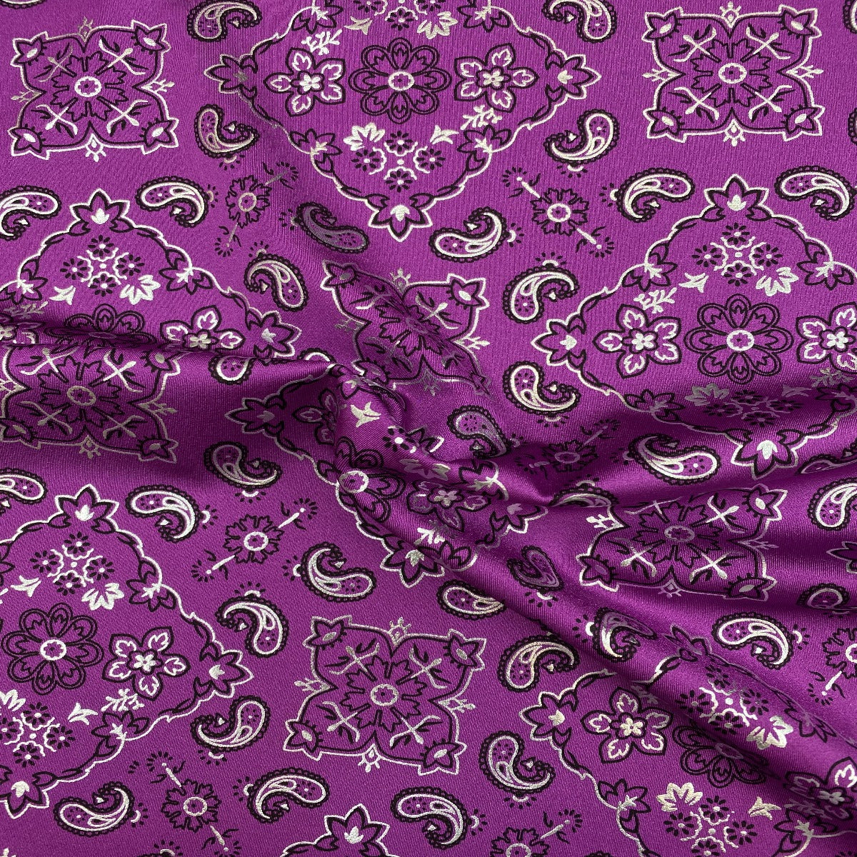 Bandana Paisley Print Nylon Spandex Fabric - Paisley Print, 60" Width (1 Yard)