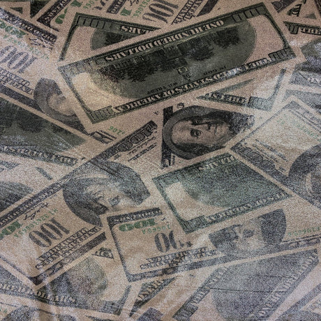 Hologram Mystique Money Print Polyester Nylon Spandex Fabric - Money Print, 60" Width (1 Yard)