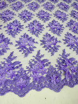 3D Flower Scalloped Mesh Lace Lavender