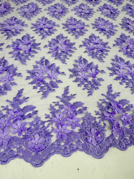 3D Flower Scalloped Mesh Lace Lavender