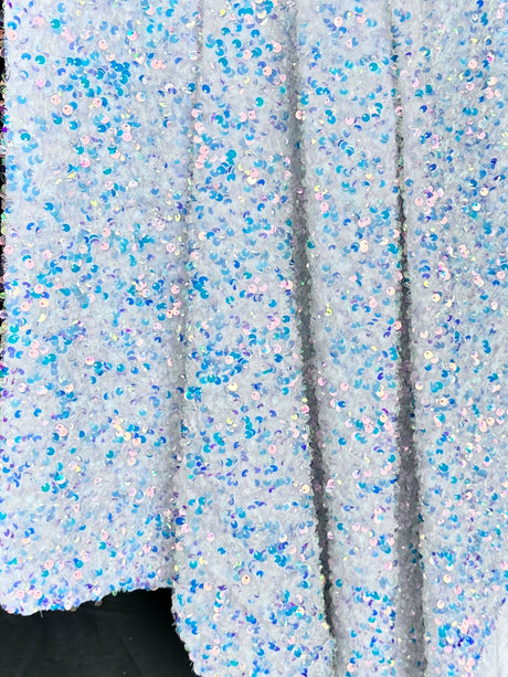 Stretch Sequin on Velvet White