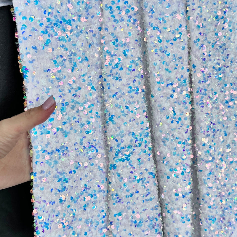 Stretch Sequin on Velvet White