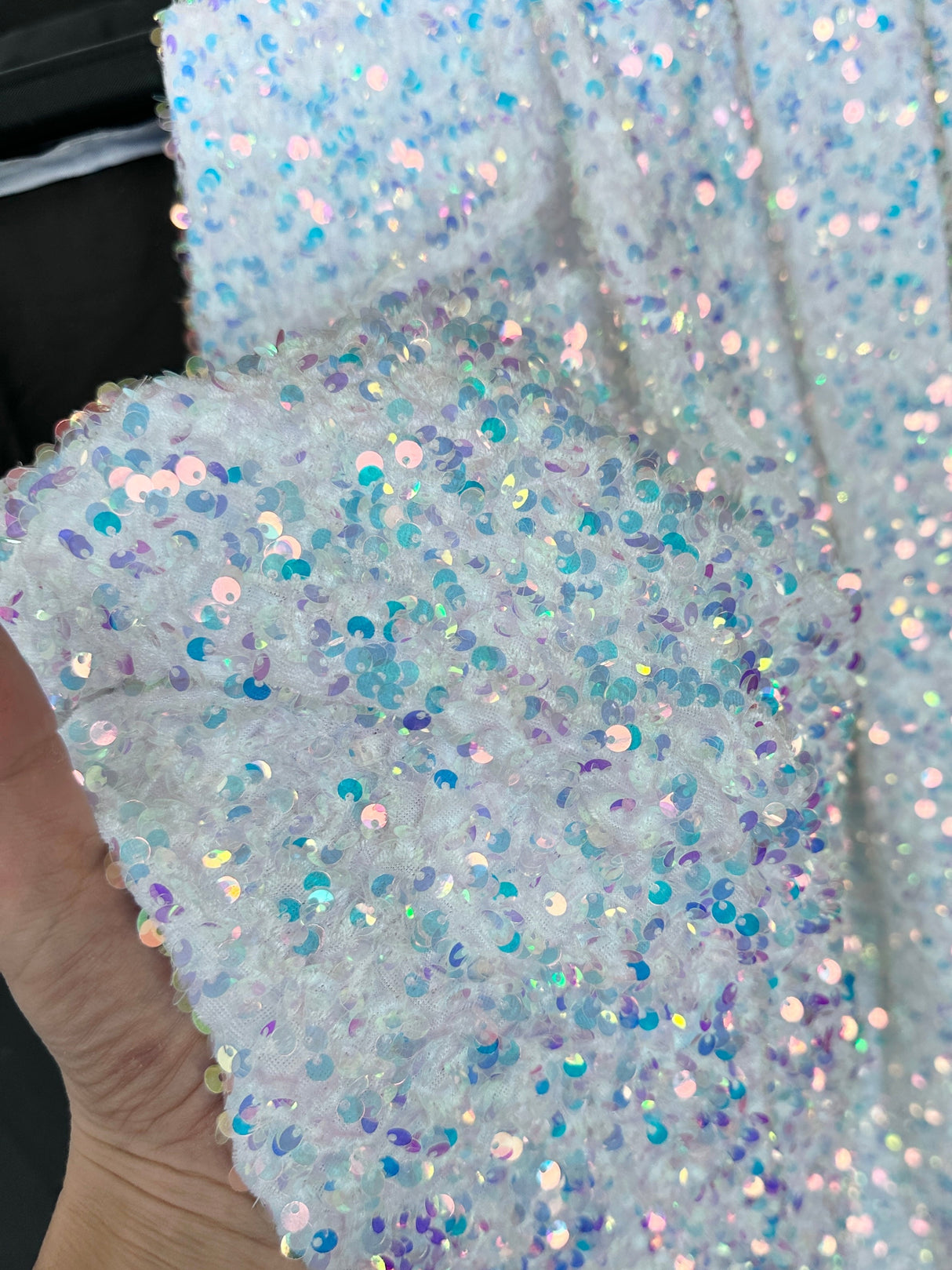Stretch Sequin on Velvet White