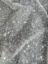 Stretch Sequin Pearl Beaded Mesh Off White