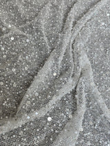 Stretch Sequin Pearl Beaded Mesh Off White