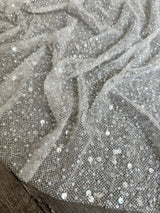Stretch Sequin Pearl Beaded Mesh Off White