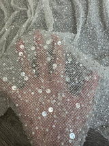 Stretch Sequin Pearl Beaded Mesh Off White