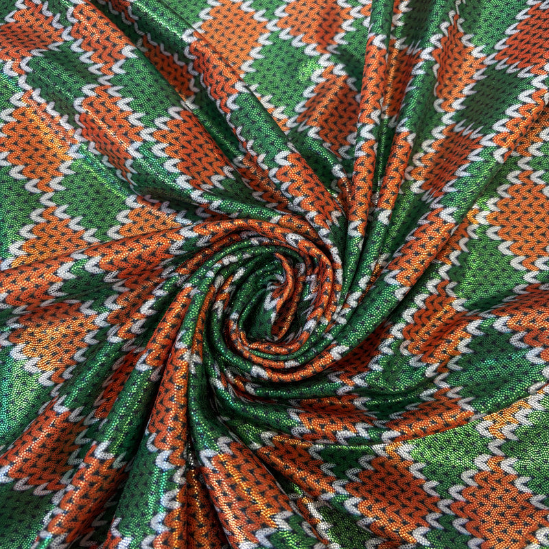 Red And Green Diamond Mystique Spandex Fabric - Red And Green Diamond Pattern, 60" Width (1 Yard)
