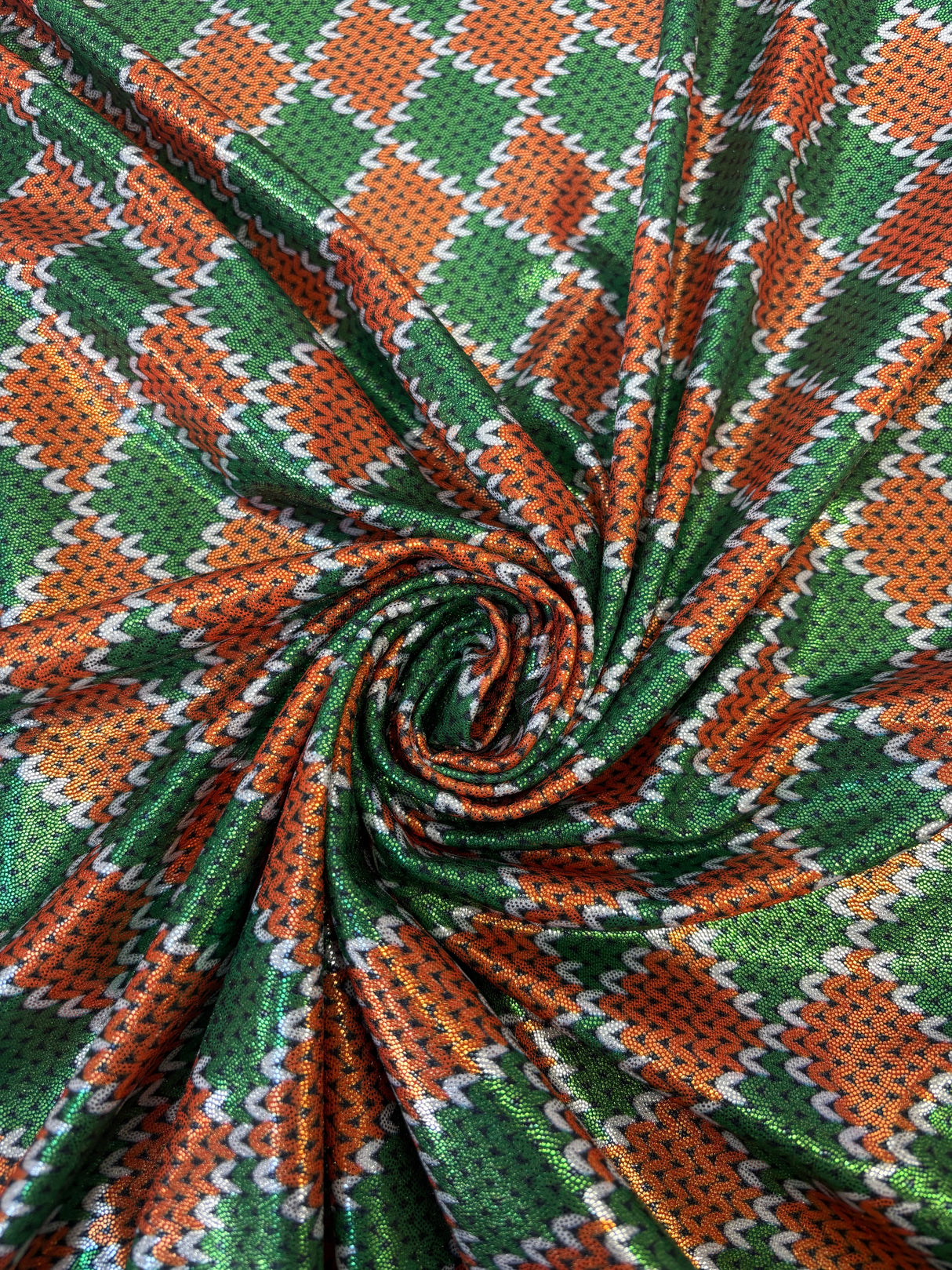 Red And Green Diamond Mystique Spandex Fabric - Red And Green Diamond Pattern, 60" Width (1 Yard)