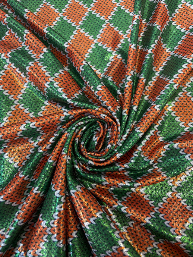 Red And Green Diamond Mystique Spandex Fabric - Red And Green Diamond Pattern, 60" Width (1 Yard)
