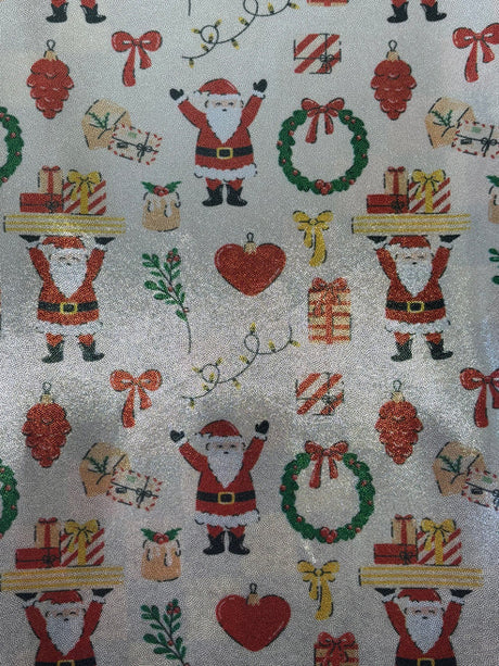 1 Yard Jolly Santa Red Mystique Stretch Spandex Fabric for Christmas Costumes and Dancewear