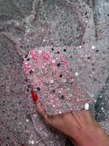 Stretch Sequin Pearl Beaded Mesh Mauve