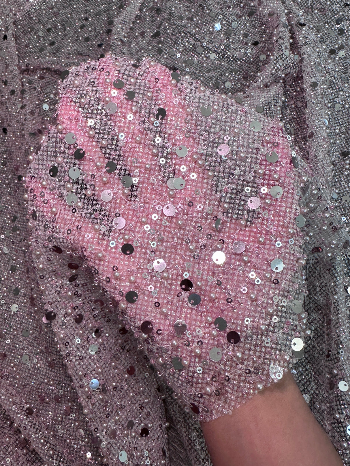 Stretch Sequin Pearl Beaded Mesh Mauve