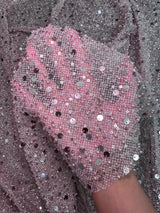Stretch Sequin Pearl Beaded Mesh Mauve