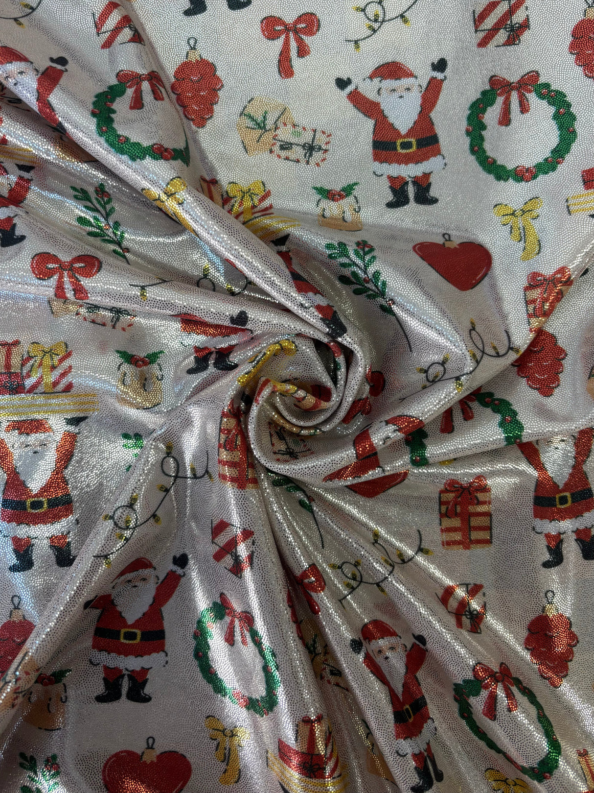 Jolly Santa Mystique Spandex Fabric - Printed Holiday Santa, 60" Width (1 Yard)