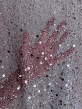 Stretch Sequin Pearl Beaded Mesh Mauve