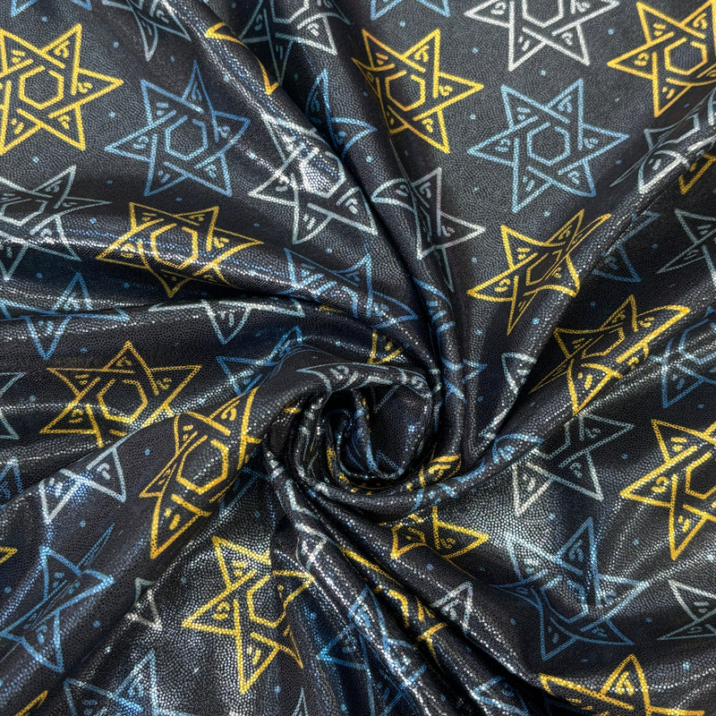 Star Of David Mystique Spandex Fabric - Metallic Star Of David Pattern, 60" Width (1 Yard)