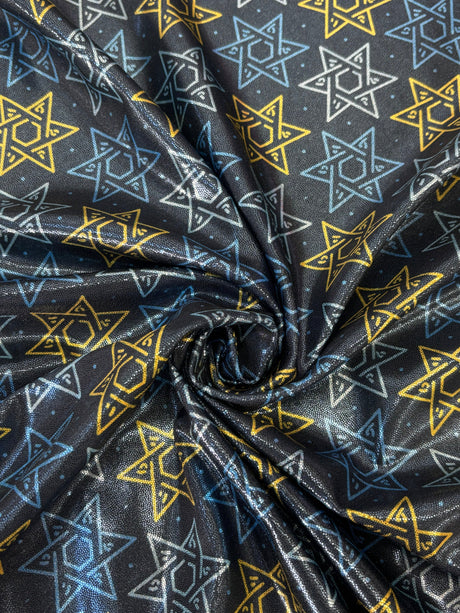 Star Of David Mystique Spandex Fabric - Metallic Star Of David Pattern, 60" Width (1 Yard)