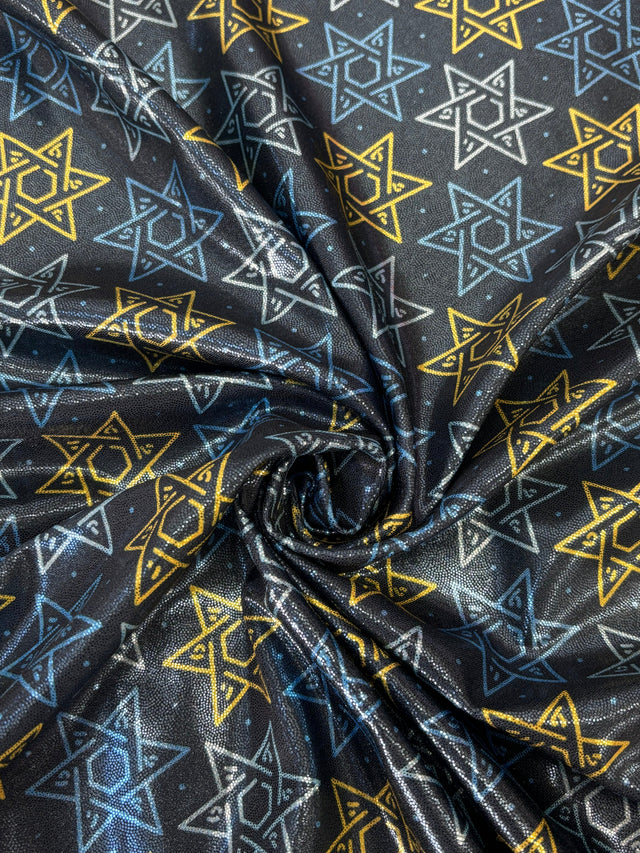 Star Of David Mystique Spandex Fabric - Metallic Star Of David Pattern, 60" Width (1 Yard)