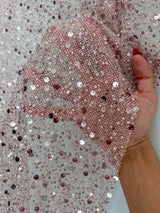 Stretch Sequin Pearl Beaded Mesh Blush Pink