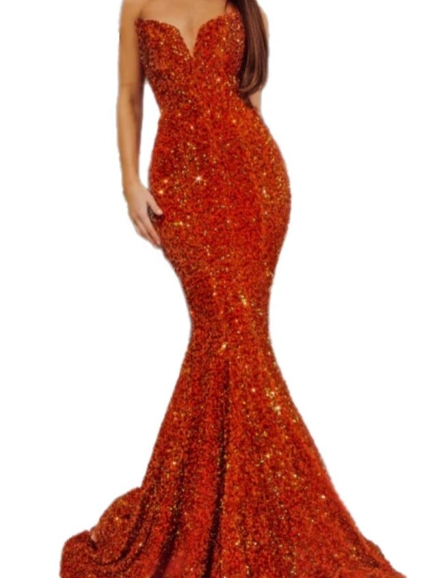 Iridescent Sequin on Velvet Rust Orange