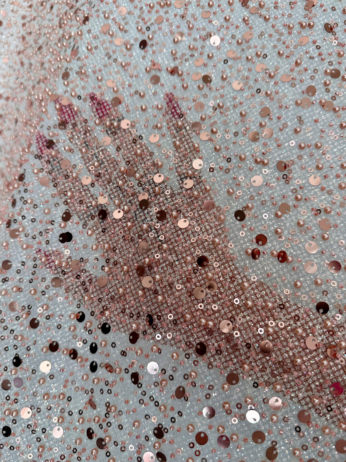 Stretch Sequin Pearl Beaded Mesh Blush Pink