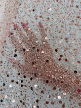 Stretch Sequin Pearl Beaded Mesh Blush Pink