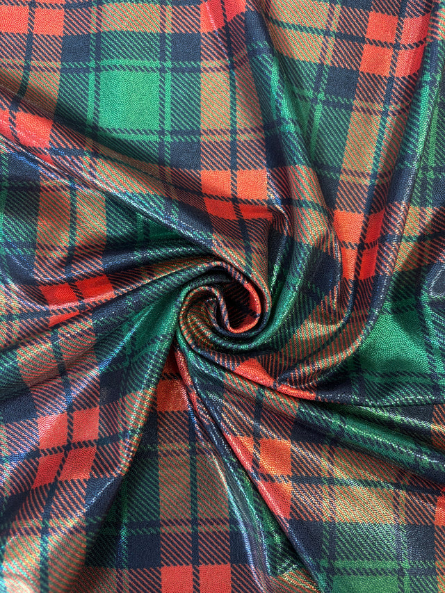 Red And Green Plaid Mystique Spandex Fabric - Red And Green Plaid, 36" X 60" (1 Yard)