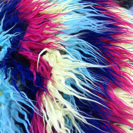 Multicolor Curly Long Pile Faux Fur Fabric - 100 Percent Polyester Fabric, Multicolor Curly Texture, 60" Width, 1.5-2" Pile Length (1 Yard)