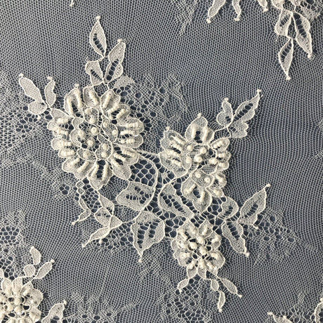 Beaded Chantilly Embroidered Lace Fabric - Eyelash Scallop, Ivory/Off White, 58" Width (3 Yards)