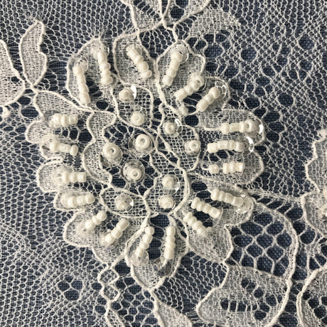 Beaded Chantilly Lace Fabric with Eyelash Scallop