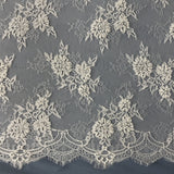 Beaded Chantilly Embroidered Lace Fabric - Eyelash Scallop, Ivory/Off White, 58" Width (3 Yards)