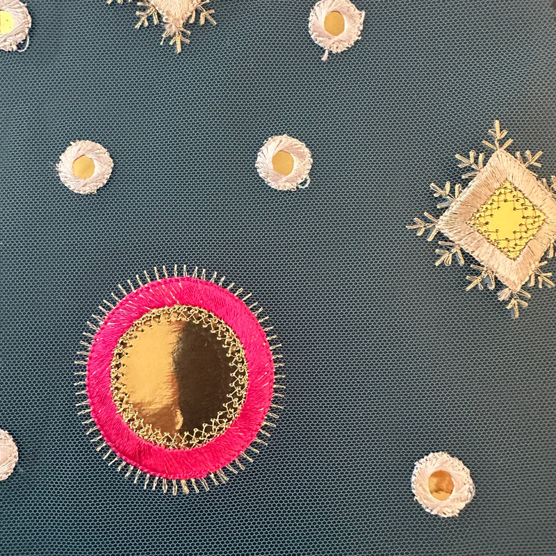 Polyester Tulle Metallic Embroidery Cluster Fabric