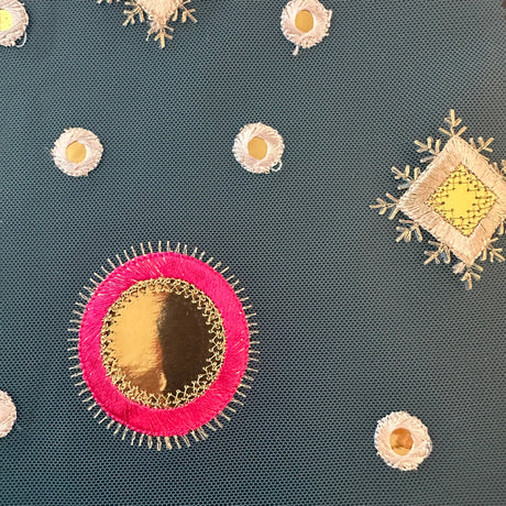 Polyester Tulle Metallic Embroidery Cluster Fabric
