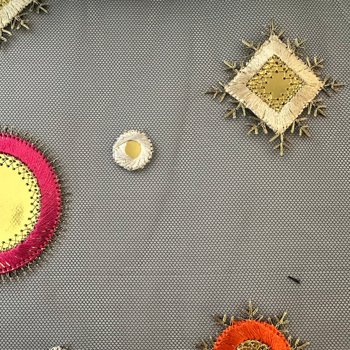 Polyester Tulle Metallic Embroidery Cluster Fabric