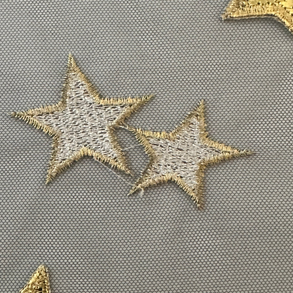 Polyester Tulle Starry Moon Metallic Embroidery Fabric 56" Black Base