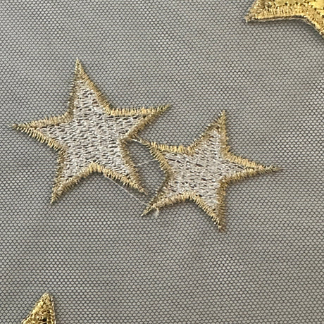Polyester Tulle Starry Moon Metallic Embroidery Fabric 56" Black Base